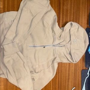 lululemon oversized half zip scuba, trench, xs/s EUC